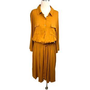 NWT Torrid Womens Cognac Tie Waist Button‎ Up Military Midi Dress Torrid Size 1